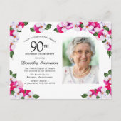 ピンクと白の花の90歳の誕生日 インビテーションポストカード (正面)