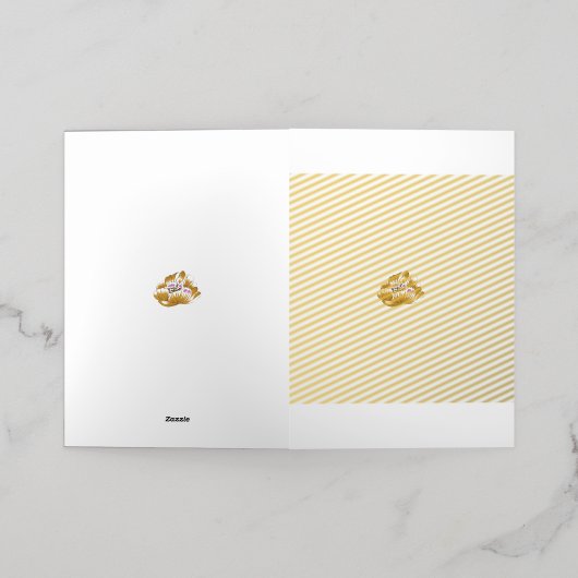 ピンクと白の花びらの花のスケッチ 箔グリーティングカード (外側レイダウン)