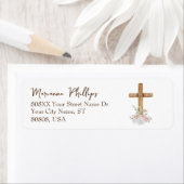 ピンクと白の花を持つ木目クロス ラベル (インサイチュ)