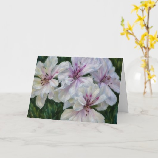 ピンクと白の花ゼラニウムアートノートカード カード (黄色い花)