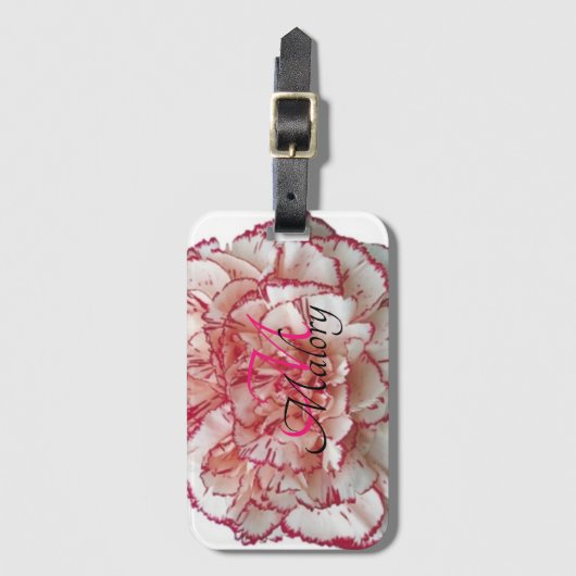 ピンクと白の花モノグラム荷物タグ ラゲッジタグ (正面縦)