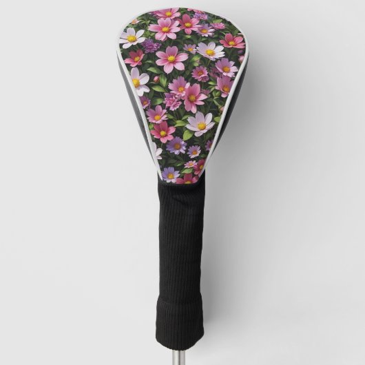ピンクと白の花園 ゴルフヘッドカバー (正面)