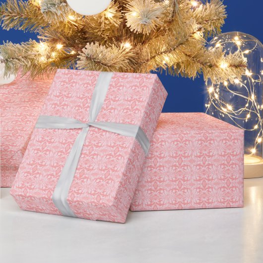 ピンクと白の花柄のクリスマス ラッピングペーパー (クリスマス)