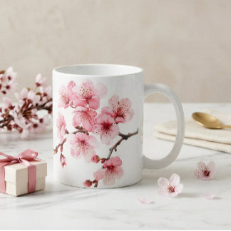 ピンクと白の花柄の桜 コーヒーマグカップ