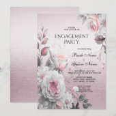 ピンクと白の花柄エンゲージメント 招待状 (正面/裏面)