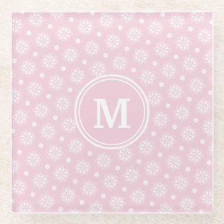 ピンクと白の花柄 ガラスコースター