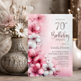 ピンクと白の花柄 70歳の誕生日パーティー 招待状
