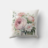 ピンクと白の花模様のグリーン ピオニー クッション (裏面)