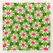 ピンクと白の花模様 ガラスコースター (正面)