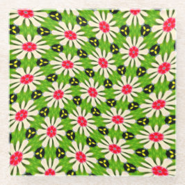 ピンクと白の花模様 ガラスコースター