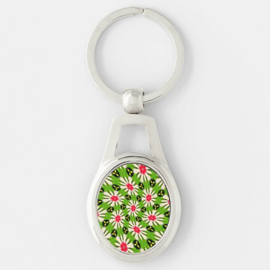 ピンクと白の花模様 キーホルダー (正面)