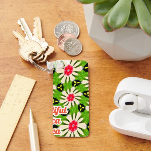 ピンクと白の花模様 キーホルダー (デスク)