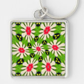 ピンクと白の花模様 キーホルダー (正面)