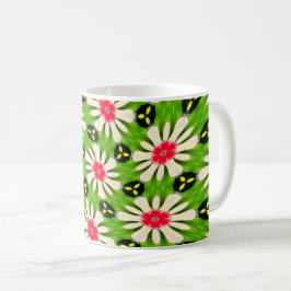 ピンクと白の花模様 コーヒーマグカップ