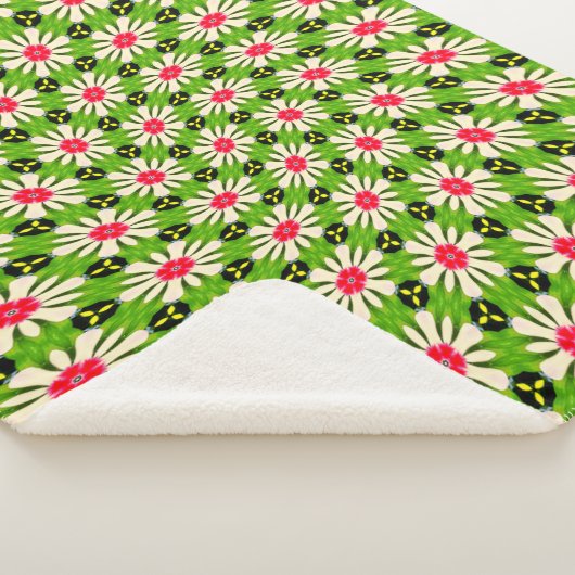 ピンクと白の花模様 シェルパブランケット (3/4)