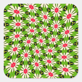 ピンクと白の花模様 スクエアシール