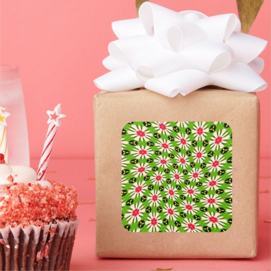 ピンクと白の花模様 スクエアシール (パーティー)