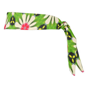 ピンクと白の花模様 タイヘッドバンド