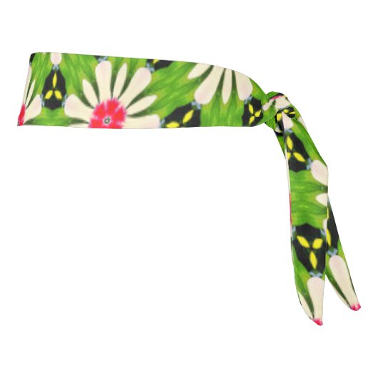 ピンクと白の花模様 タイヘッドバンド (回転90)