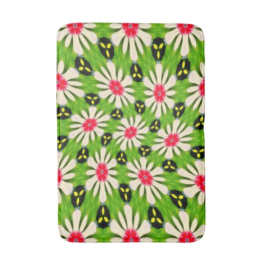 ピンクと白の花模様 バスマット (正面縦)