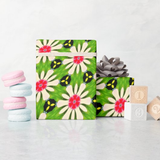 ピンクと白の花模様 ラッピングペーパー (ベビーシャワー)