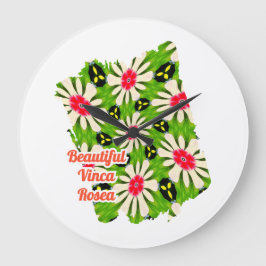 ピンクと白の花模様 ラージ壁時計