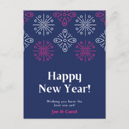 ピンクと白の花火が新年を迎える ポストカード