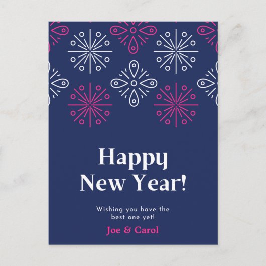 ピンクと白の花火が新年を迎える ポストカード (正面)