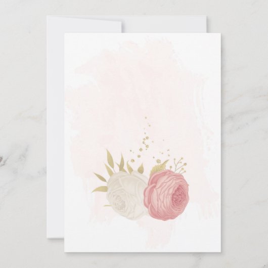 ピンクと白の花金ゴールドの誕生日パーティー 招待状 (裏面)