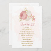 ピンクと白の花金ゴールドシーティングチャートカード 招待状 (正面/裏面)