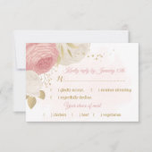 ピンクと白の花金ゴールド植物性食品の選択 出欠カード (正面)