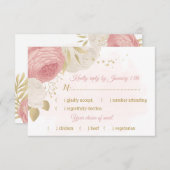 ピンクと白の花金ゴールド植物性食品の選択 出欠カード (正面/裏面)