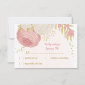 ピンクと白の花金ゴールド植物性rsvp 出欠カード (正面)