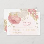 ピンクと白の花金ゴールド植物性rsvp 出欠カード (正面/裏面)