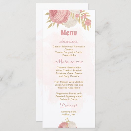 ピンクと白の花金ゴールド結婚植物性メニュー メニュー (正面/裏面)