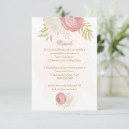 ピンクと白の花金ゴールド結婚植物 エンクロージャーカード