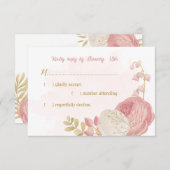 ピンクと白の花金ゴールド 出欠カード (正面/裏面)