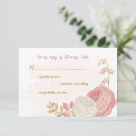 ピンクと白の花金ゴールド 出欠カード