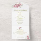 ピンクと白の花 オールインワン招待状 (内側)