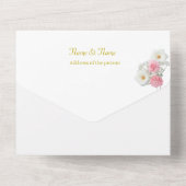 ピンクと白の花 オールインワン招待状 (裏面)