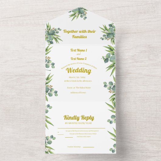 ピンクと白の花 オールインワン招待状 (内側)