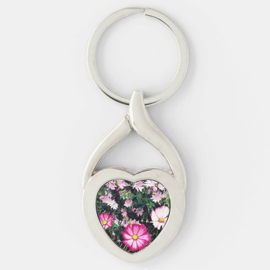 ピンクと白の花 キーホルダー (正面)