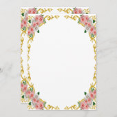 ピンクと白の花 ゴールド バロックフレーム 招待状 (正面/裏面)
