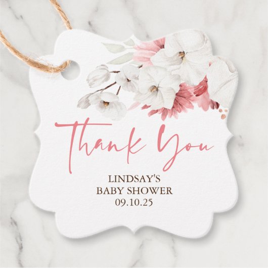 ピンクと白の花 ボーホー サンクス フェイバータグ (正面)