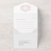 ピンクと白の葉の写真　食事　出欠　QRコード　結婚式 オールインワン招待状 (外側)