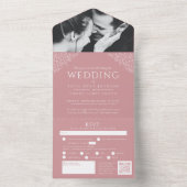 ピンクと白の葉の写真　食事　出欠　QRコード　結婚式 オールインワン招待状 (内側)