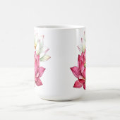 ピンクと白の蓮の花 水彩画 コーヒーマグカップ (中央)