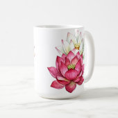 ピンクと白の蓮の花 水彩画 コーヒーマグカップ (正面右)