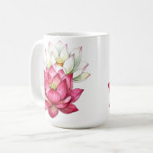 ピンクと白の蓮の花 水彩画 コーヒーマグカップ (正面左)