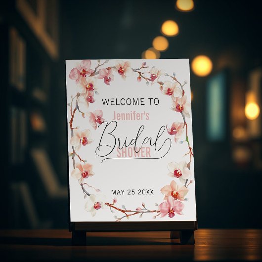 ピンクと白の蘭のリースブライダルシャワー ポスター